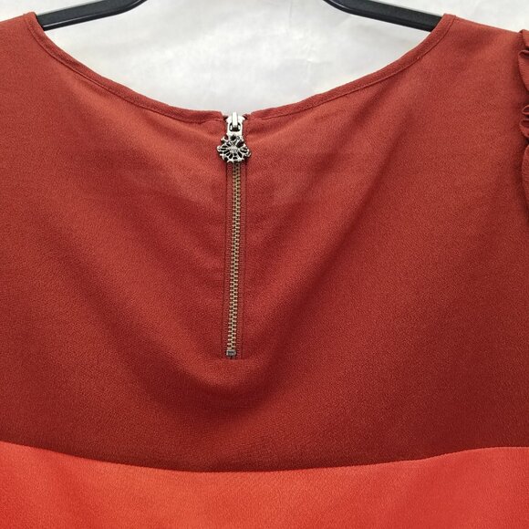 Maison Scotch Shift Dress Women Small Red Colorblock Puff Sleeve Chiffon A-line - Picture 8 of 16